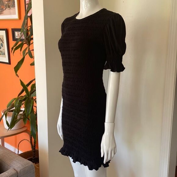 & Other Stories Black Smocked Puff Sleeve Mini Dress Size Small - Picture 5 of 12